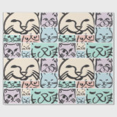 Minimal Cats Line Art Collage  Geschenkpapier (Flach)