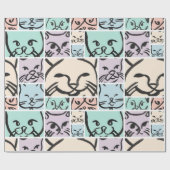 Minimal Cats Line Art Collage Geschenkpapier (Flach)