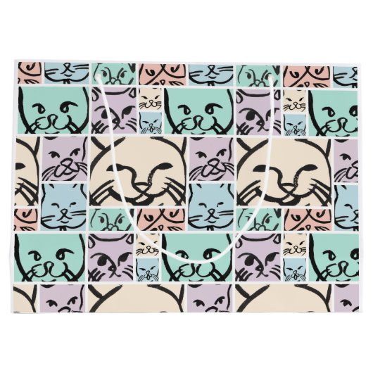Minimal Cats Line Art Collage Große Geschenktüte (Rückseite)