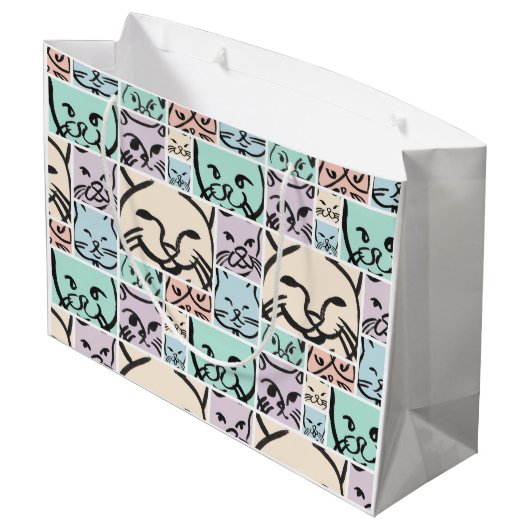 Minimal Cats Line Art Collage Große Geschenktüte (Rückseite Schrägansicht)