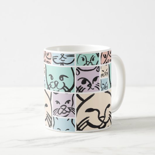 Minimal Cats Line Art Collage Kaffeetasse (VorderseiteRechts)