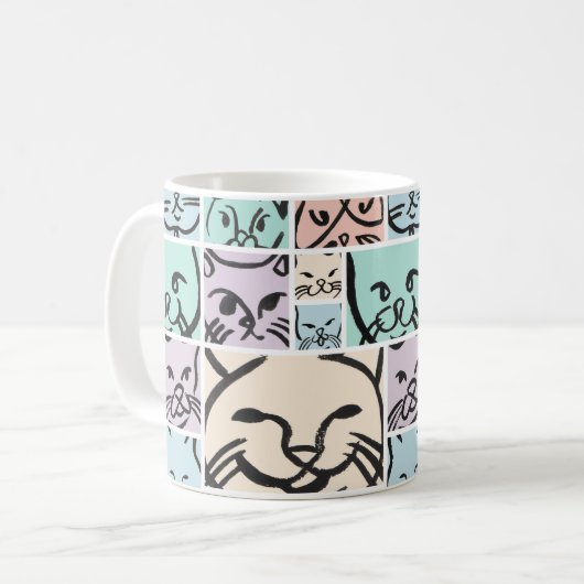 Minimal Cats Line Art Collage Kaffeetasse (Vorderseite Links)