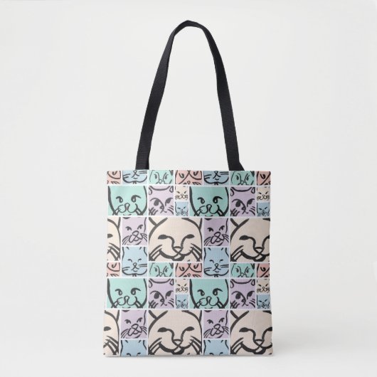 Minimal Cats Line Art Collage Tasche (Vorderseite)