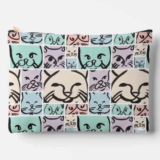 Minimal Cats Line Art Collage Zubehörtasche (Vorderseite)