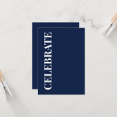 Minimal CELEBRATE | Navy Blue Holiday Greeting Karte (Vorderseite/Rückseite Beispiel)