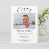 Minimal Celebration of Life Black White Funeral Einladung (Stehend Vorderseite)