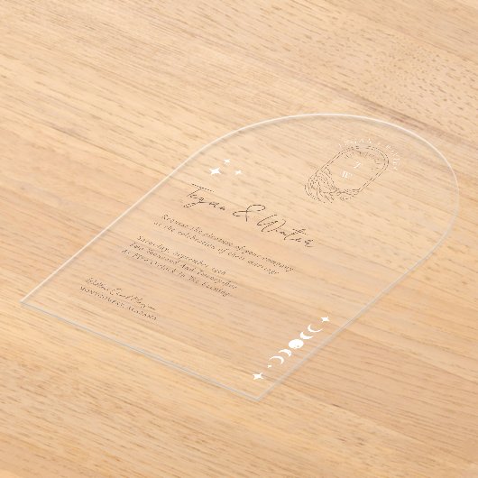 Minimal Celestial Boho Moon & Stars Arch Wedding Acryleinladungen (Ablage )