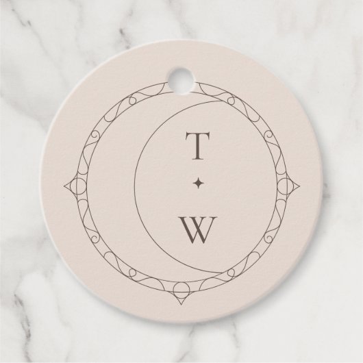 Minimal Celestial Moon & Stars Wedding Monogram Geschenkanhänger (Vorderseite)