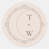Minimal Celestial Moon & Stars Wedding Monogram Runder Aufkleber (Vorderseite)