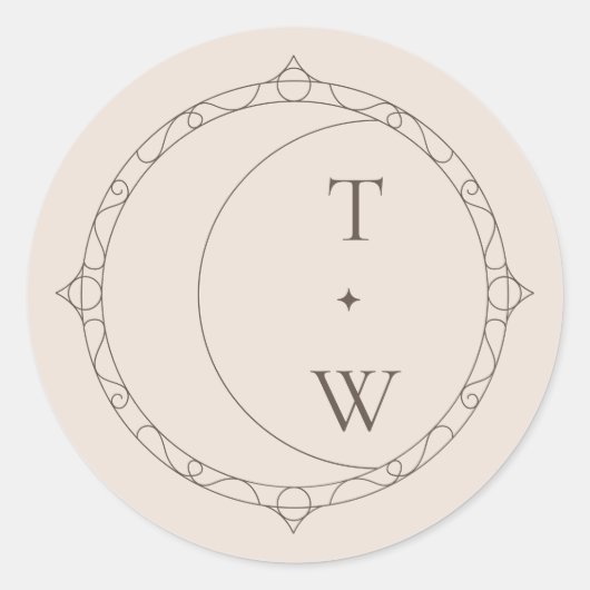 Minimal Celestial Moon & Stars Wedding Monogram Runder Aufkleber (Vorderseite)