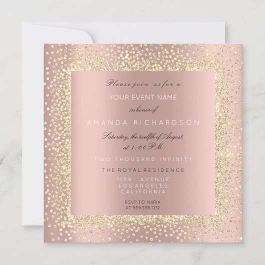 Minimal Champaigne Gold Black Confetti Rose Blush Einladung (Vorderseite)