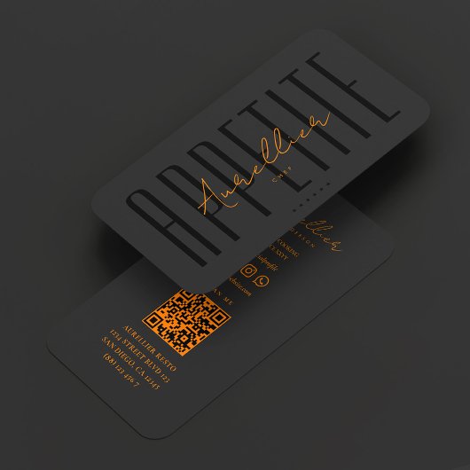 Minimal Chef Kitchen Black Orange Cooking Visitenkarte
