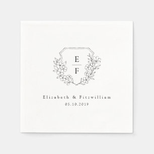 Minimal Cherry Blossom Monogram Wappen Hochzeit Serviette