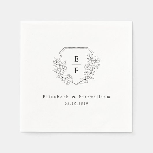 Minimal Cherry Blossom Monogram Wappen Hochzeit Serviette (Vorderseite)