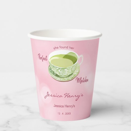 Minimal Cherry Blossom Pink Matcha Brautparty Pappbecher (Vorderseite)