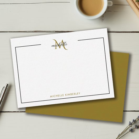 Minimal Chic Black and Gold Monogram Mitteilungskarte