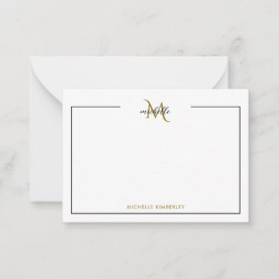 Minimal Chic Black and Gold Monogram Mitteilungskarte