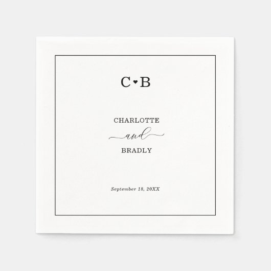 Minimal Chic Black and White Border Wedding Serviette (Vorderseite)