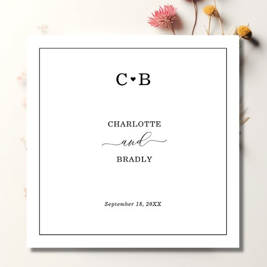 Minimal Chic Black and White Border Wedding Serviette