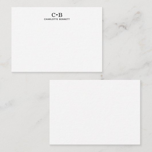 Minimal Chic Black and White Monogram Mitteilungskarte (Vorne/Hinten)
