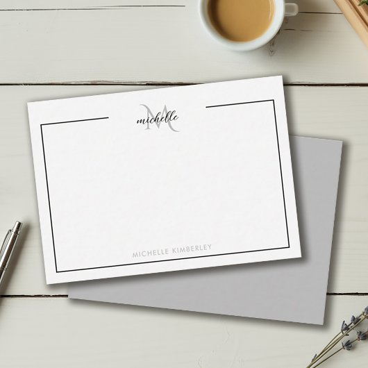 Minimal Chic Black and White Monogram Mitteilungskarte