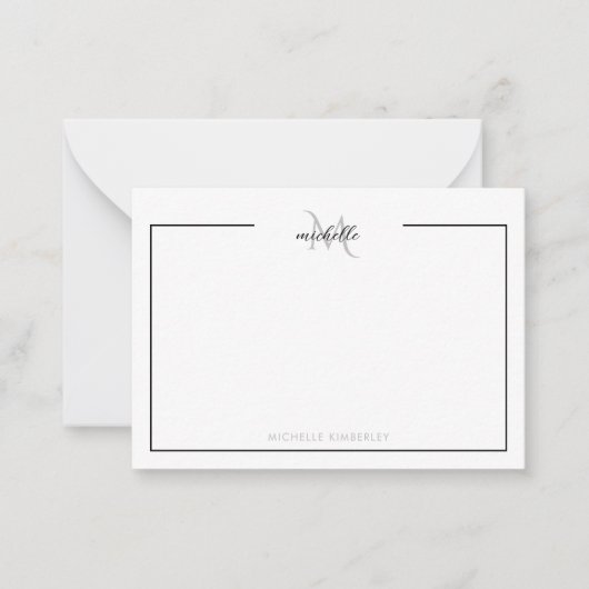 Minimal Chic Black and White Monogram Mitteilungskarte (Vorderseite)