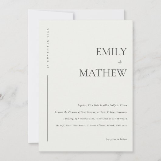 MINIMAL CHIC BLACK IVORY WHITE TYPOGRAPHY WEDD EINLADUNG (Vorderseite)