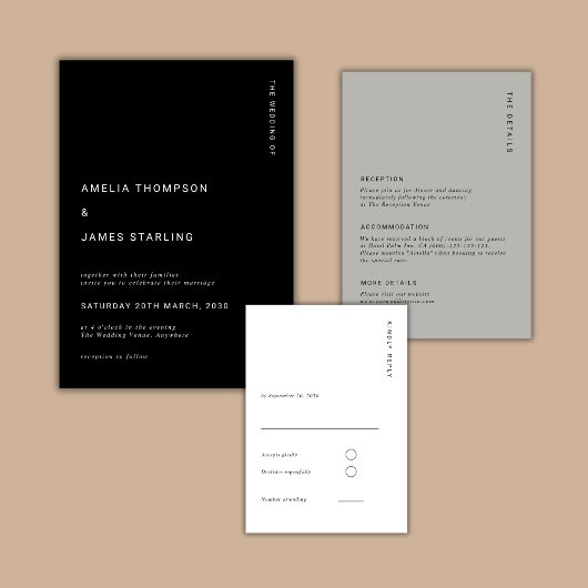 Minimal & Chic Black Modern Simple Wedding Einladung
