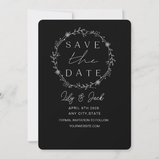 Minimal Chic Black und White Save The Date (Vorderseite)