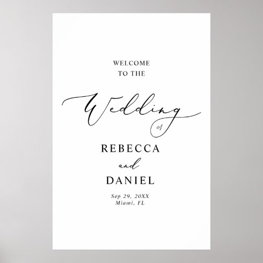 Minimal Chic Black Wedding Willkommen Poster (Vorne)