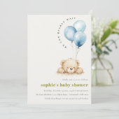 Minimal Chic Blue Bearly Wait Balloon Baby Dusche Einladung (Stehend Vorderseite)