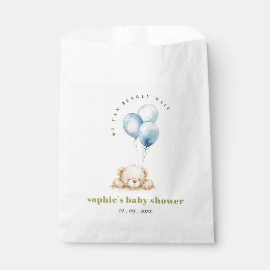 Minimal Chic Blue Bearly Wait Balloon Baby Dusche Geschenktütchen (Vorderseite)