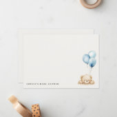 Minimal Chic Blue Bearly Wait Balloon Baby Dusche Mitteilungskarte (Vorderseite/Rückseite Beispiel)
