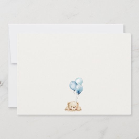 Minimal Chic Blue Bearly Wait Balloon Baby Dusche Mitteilungskarte (Rückseite)