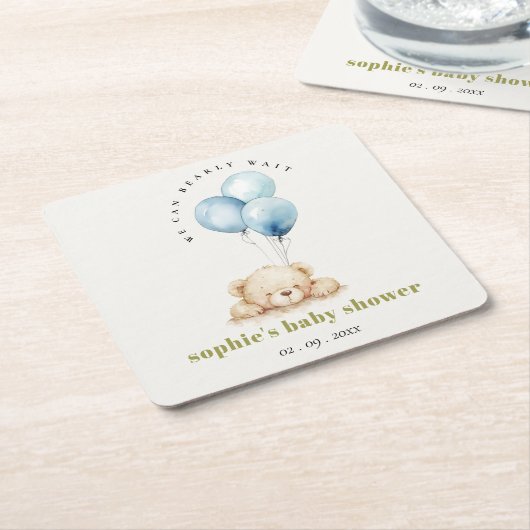 Minimal Chic Blue Bearly Wait Balloon Baby Dusche Rechteckiger Pappuntersetzer (angewinkelt)