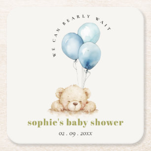 Minimal Chic Blue Bearly Wait Balloon Baby Dusche Rechteckiger Pappuntersetzer