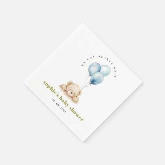 Minimal Chic Blue Bearly Wait Balloon Baby Dusche Serviette (Ecke)