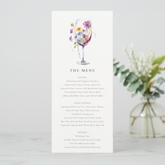 Minimal Chic Blumenwein Hochzeitskarte Einladung (Stehend Vorderseite)