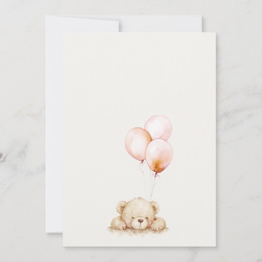 Minimal Chic Blush Bearly Wait Ballon Babydusche Einladung (Rückseite)