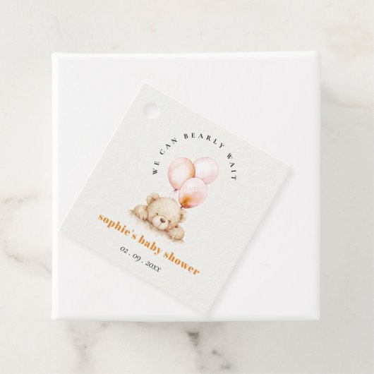 Minimal Chic Blush Bearly Wait Ballon Babydusche Geschenkanhänger (Beispiel)