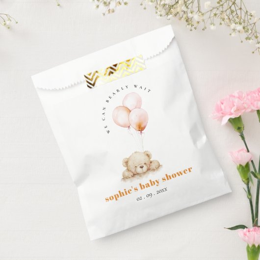 Minimal Chic Blush Bearly Wait Ballon Babydusche Geschenktütchen (Versiegelt)
