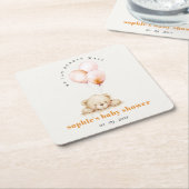 Minimal Chic Blush Bearly Wait Ballon Babydusche Rechteckiger Pappuntersetzer (angewinkelt)