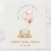 Minimal Chic Blush Bearly Wait Ballon Babydusche Weinetikett (Einzelnes Label)