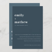Minimal Chic Bold Navy Blue Typografy Verlobung Einladung (Vorne/Hinten)