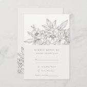 Minimal Chic Brown Floral Sketch Wedding RSVP Begleitkarte (Vorne/Hinten)