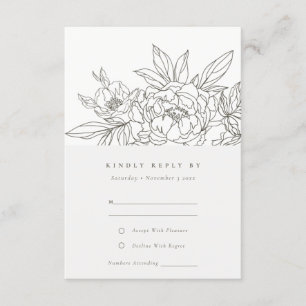 Minimal Chic Brown Floral Sketch Wedding RSVP Begleitkarte