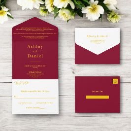 Minimal Chic Burgundy und Gold feierliche Hochzeit All In One Einladung
