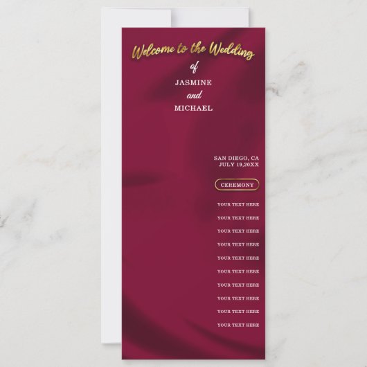 Minimal Chic Burgundy und Gold Wedding Programm (Vorderseite)