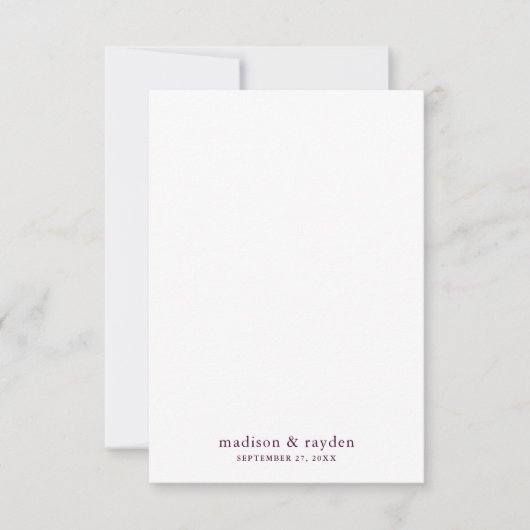 Minimal Chic Burgundy Wine Monogram Foto Wedding Dankeskarte (Vorderseite)