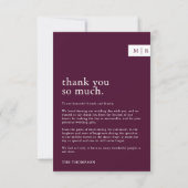 Minimal Chic Burgundy Wine Monogram Foto Wedding Dankeskarte (Rückseite)